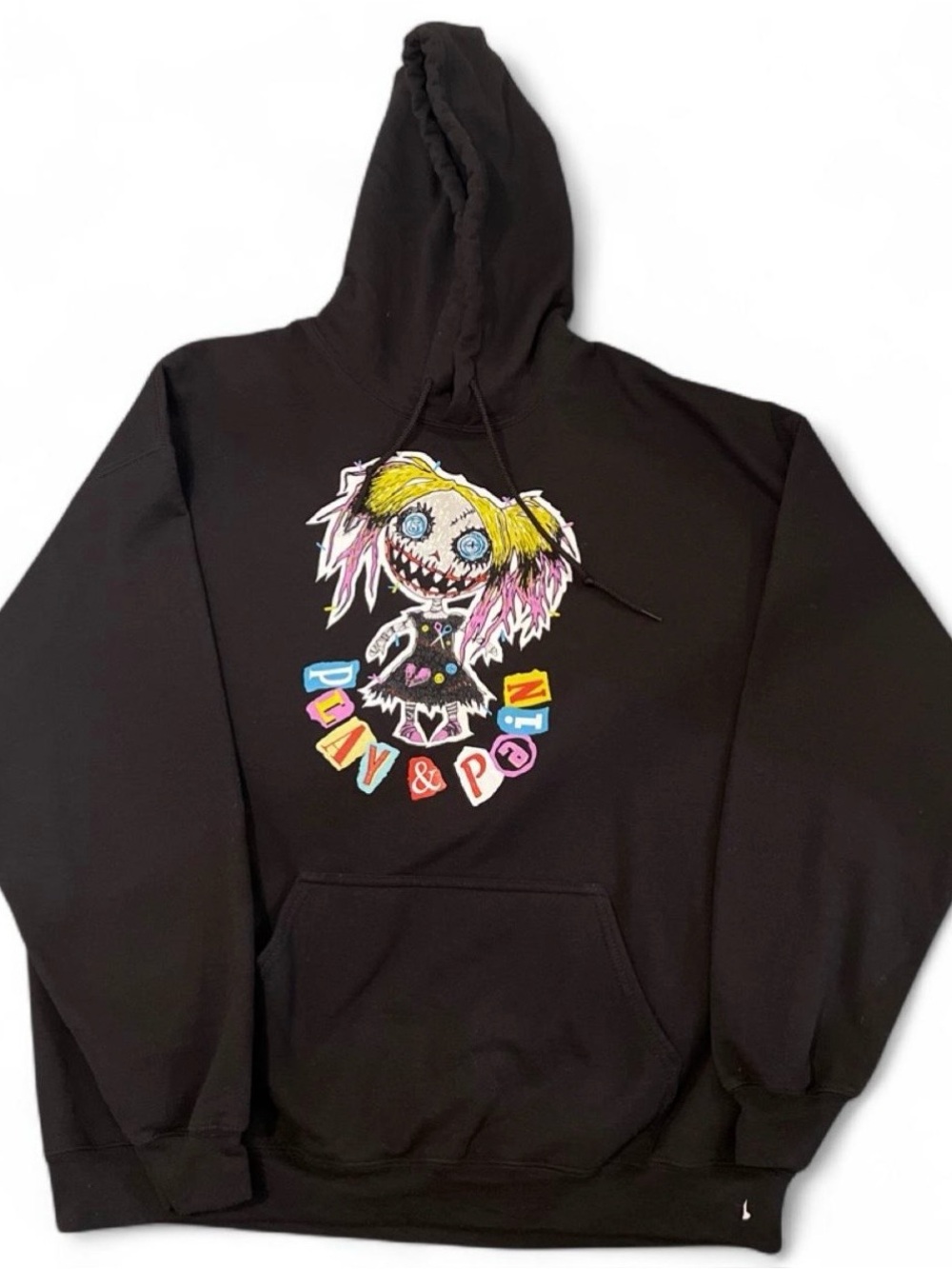 WWE Authentic Men's XL Black Emo Scene Creepy Doll Graphic Hoodie Y2K Goth